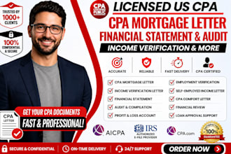 write, sign CPA mortgage letter, financial statement audit, income verification