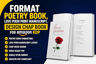 format poetry book, love poem print manuscript, design chap book for amazon kdp