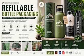 design refillable bottle product, eco friendly packaging, 3d product render
