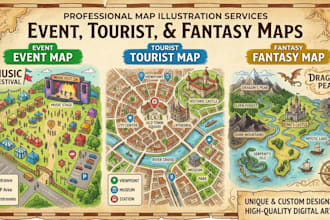 create event, tourist, and fantasy map illustration