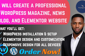 create a professional wordpress magazine, news blog, and elementor website