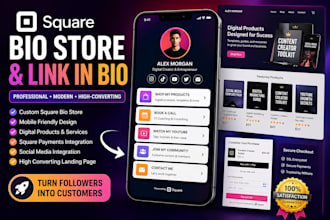 design square bio store, link in bio instagram and tiktok, square landing page