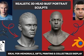 sculpt realistic 3d head bust portrait from 2d photo likeness stl for printing