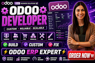 develop odoo website integrate web app CRM pos modules fix odoo erp design