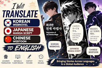 translate korean webnovel, japanese manga script, chinese webtoon to english
