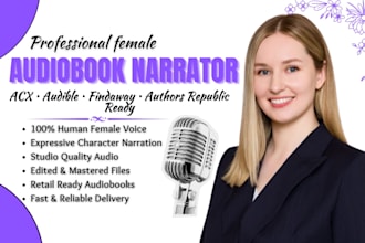 be your female audiobook narrator for acx audible with female voiceover