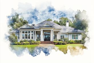 create a watercolor house portrait or building