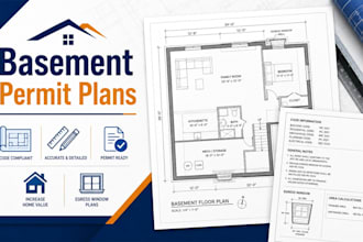 create basement finishing permit, floor plan remodel  for full city approval