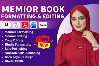 format and edit your memoir book for kindle, amazon kdp and lulu publishing