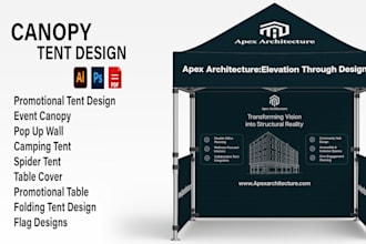 design canopy tent, trade show booth, table cover and feather flag