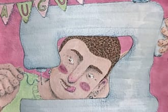 create a custom birthday card with a cartoon portrait