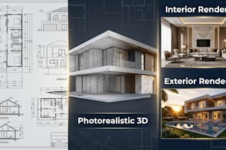 design photorealistic interior and exterior architectural 3d renderings