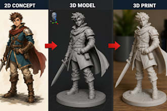convert 2d to 3d model toy images to figurine 3d character for 3d printing