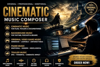 compose cinematic, background music, original video game piano trailer music