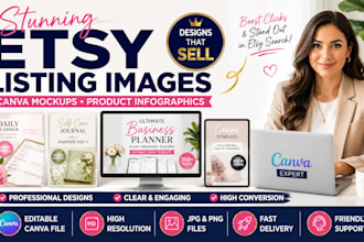 design etsy listing images and canva product mockups for your shop