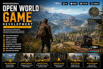 develop a high quality open world game in unity or unreal engine