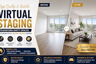virtual stage empty real estate photos with realistic funiture