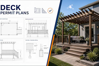 create kitchen deck permit drawings, pergola, patio and porch plans 3d render