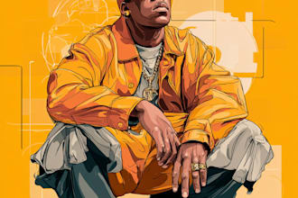 design custom anime manga album cover art in hip hop rap lofi emo, retro style