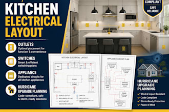 provide electrical drawing, kitchen electrical layout and hurricane upgrade plan