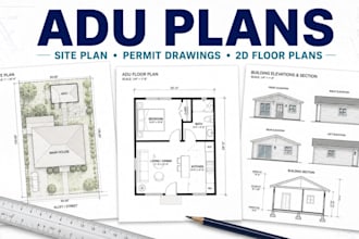 draw adu house plans, site plan, permit drawings and 2d floor plans