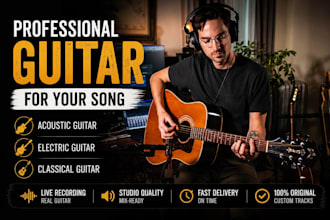 record professional acoustic, electric, or classical guitar for your song