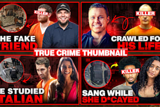 design attractive true crime and bodycam youtube thumbnails