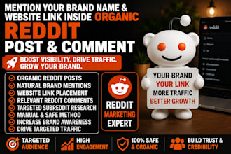 mention your brand name, website link inside organic reddit seo post and comment