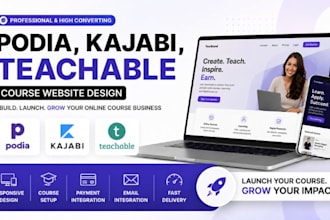 podia, podia website, kajabi course website, teachable