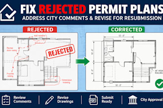 fix rejected permit drawings, correction, 2d floor plan, redline, any countries