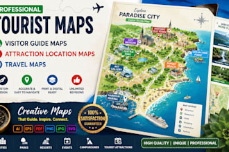 design tourist maps, visitor guide maps, attraction location maps, travel maps
