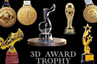 design custom 3d trophy award and medals models for 3d printing and rendering