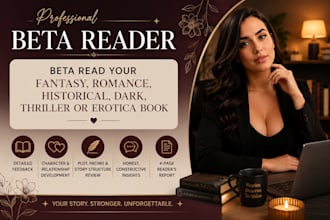 beta read your fantasy, romance, historical, dark, thriller or erotica book