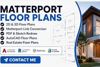 create, redraw matterport floor plan, 2d 3d floor plan from link, PDF or sketch
