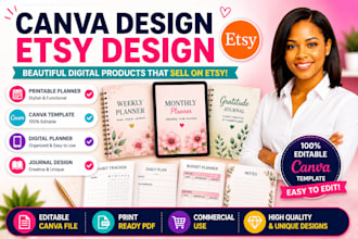 design etsy digital products printable planners journals