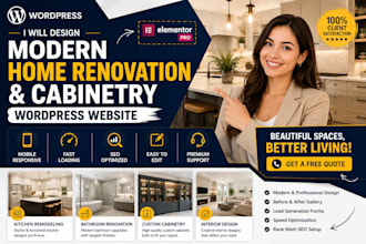design modern home renovation or cabinetry wordpress website