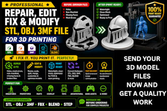 repair, edit fix and modify stl obj 3mf file for 3d printing