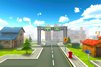 stylized 3d anime game environment landscape shrine temple city and map design