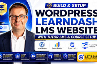 build wordpress learndash lms elearning website with tutor lms and course setup