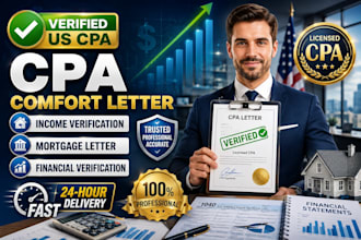 verified US CPA letter, comfort letter, income verification as licensed CPA