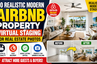 do realistic modern airbnb property virtual staging for real estate photos