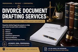 draft uncontested divorce petitions, motions, complaints and family court docs