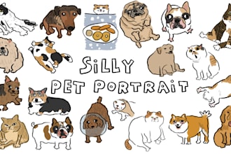 draw custom silly caricature portrait of your pets vector