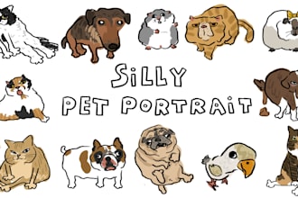 draw custom silly caricature portrait of your pets vector