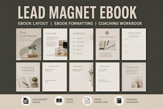 design lead magnet ebook, ebook layout, ebook formatting and coaching workbook