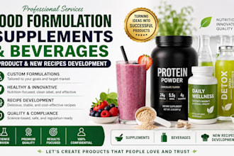do food formulation supplement and beverages product and new recipes development