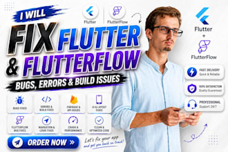 fix flutter flutterflow bugs, flutter errors, crashes, firebase and build issues