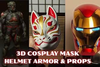 sculpt 3d mask, 3d printed helmet, props and cosplay model head for 3d printing