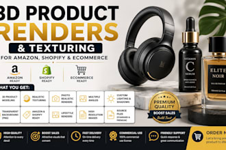 create 3d product renders and texturing for amazon, shopify 3d product modelling