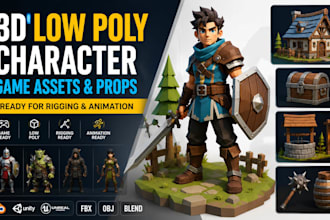 create 3d low poly character, game assets props ready for rigging and animation